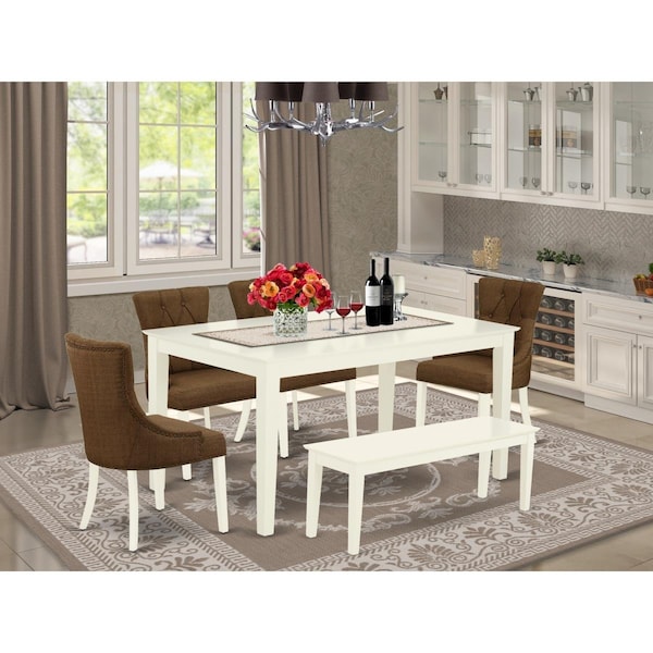 East West Furniture 6 Piece Capri Dining Set - Linen White CAFR6-LWH-18 - main